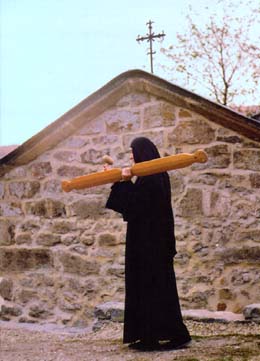 Picture of an Orthodox Christian Nun hitting the Talanton